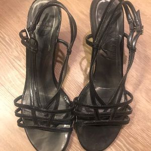 Stuart Weitzman Black Patent Leather Wedge Sandal